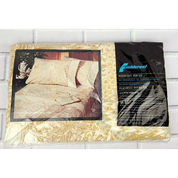 Fieldcrest Floral Reflections Yellow Daisy Vintage Flat Sheet Full Bed Percale - Picture 1 of 6